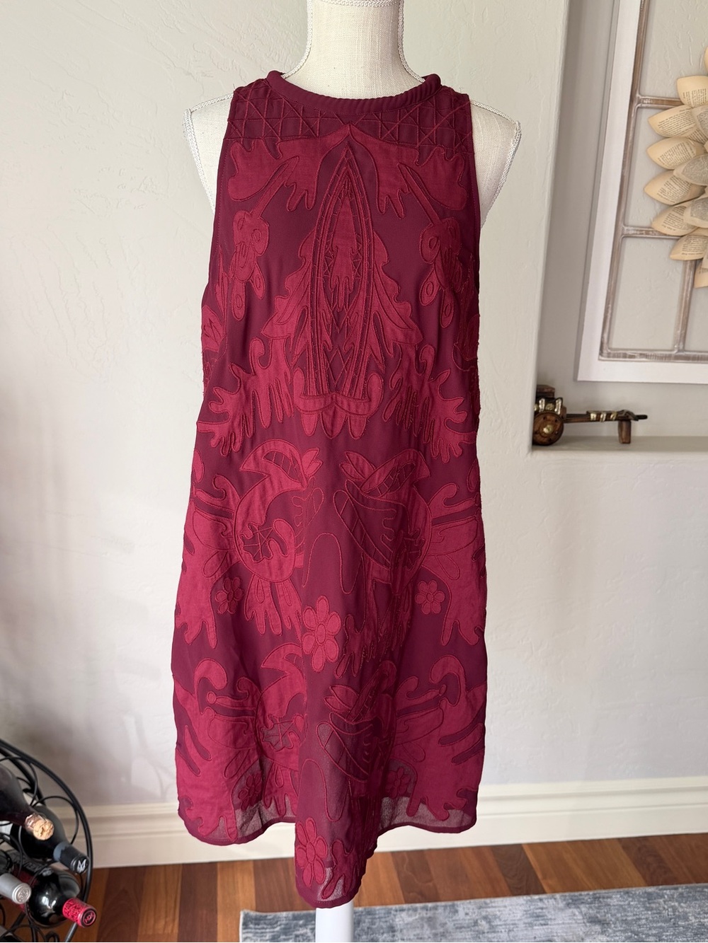 Astr Women's Burgundy Sleeveless Floral Bohemian Mini Sundress Size L‎
